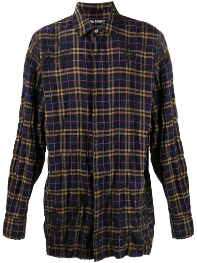 Palm Angels Logo-print Checked Cotton-blend Shirt In Blue