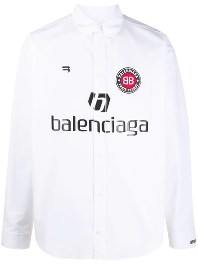 Balenciaga Soccer Logo Oversize Poplin Button-down Shirt In White