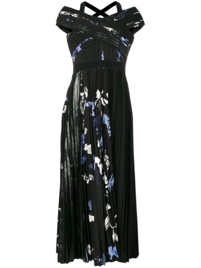 Proenza Schouler Long Pleated Floral-print Dress, Multi Pattern In Black