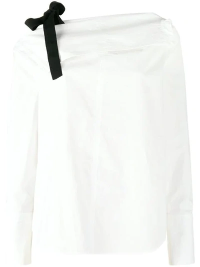 Proenza Schouler Asymmetric Tie Shoulder Cotton Poplin Shirt In White