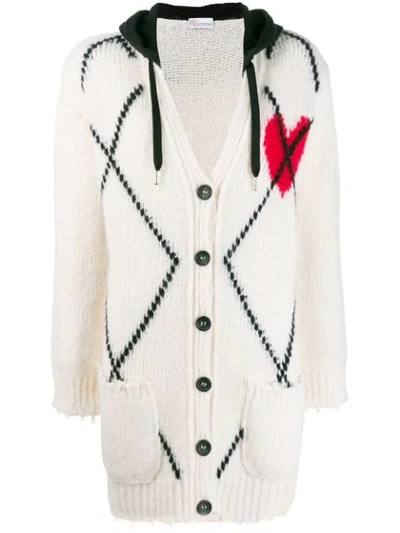 Red Valentino Knitted Heart Hooded Cardigan In White