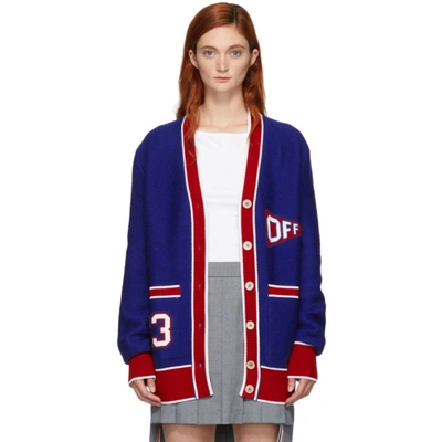 Off-white Intarsia Wool-blend Cardigan In Blue/red/white