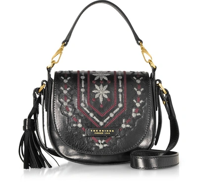 The Bridge Fiesole Embroidered Leather Shoulder Bag In Black