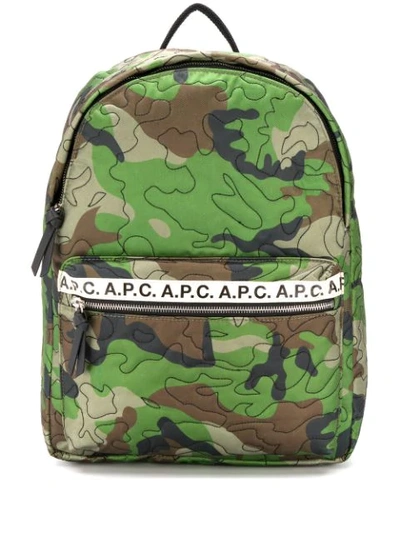 Apc Marc Camouflage Print Nylon Backpack In Dark Green