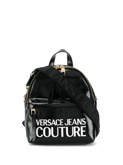 Versace Jeans Couture Logo-print Patent-effect Backpack In Black