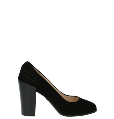Tod's Black Suede Pumps With Rubber Pads