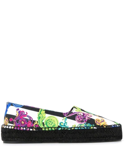 Versace Jeans Couture Printed Espadrilles In Black And White