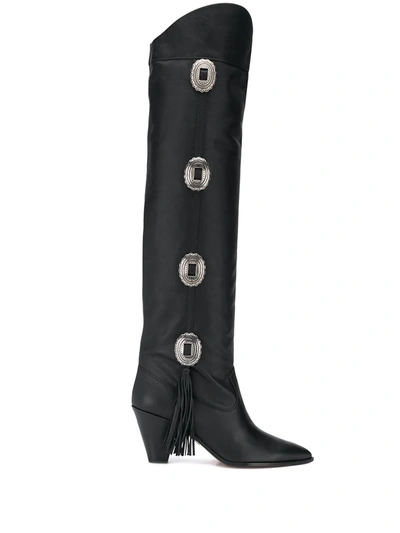 Aquazzura Black Go West 70 Knee-high Studded Leather Boots