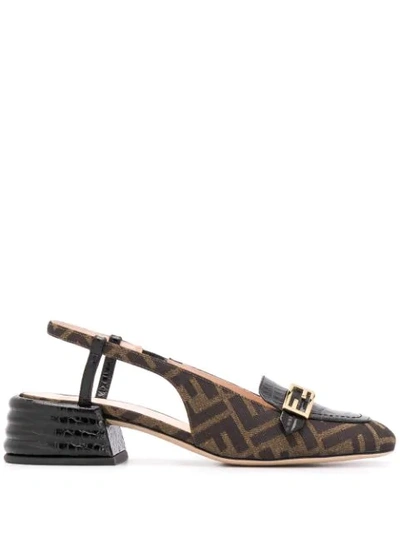 Fendi Ff-logo Slingback Pumps In Brown,black