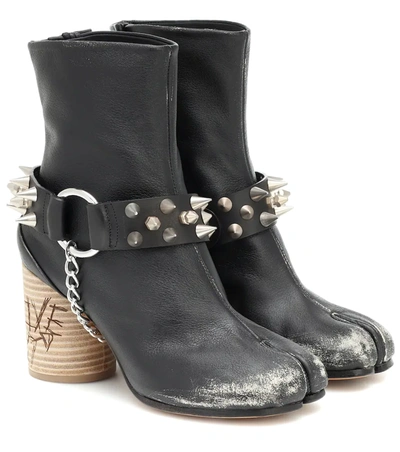 Maison Margiela Tabi Studded Leather Ankle Boots In Black