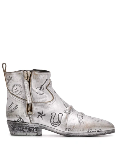 Golden Goose Women's  Silver Leather Ankle Boots