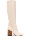 Marni 90mm Leather Tall Boots In White