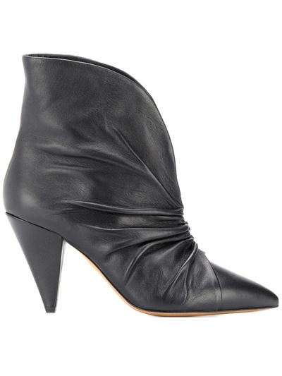 Isabel Marant Lasteen Ruched Leather Ankle Boots In Black