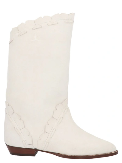 Isabel Marant Sezari Low Heels Ankle Boots In White Suede