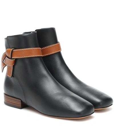 Loewe Gate Topstitched Two-tone Leather Ankle Boots In Black