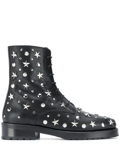 Red Valentino Combat Boots In Black Leather