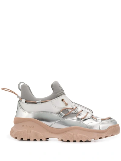 Pinko Metallic Chunky Sole Sneakers In Silver