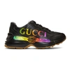 Gucci Rhyton Metallic Logo-print Leather Sneakers In Black