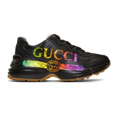 Gucci Rhyton Metallic Logo-print Leather Sneakers In Black