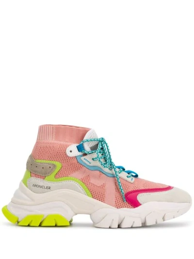 Moncler Mesh Panel Hi-top Sneakers In Pink/green/grey