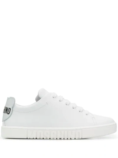 Moschino Logo Embossed Leather Trainers In White