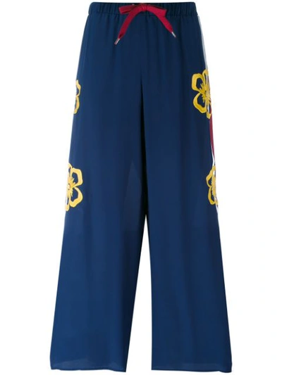 Red Valentino Floral Drawstring Trousers In Blue