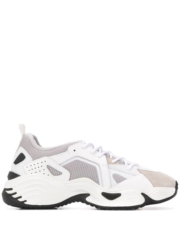 Emporio Armani White Grey Mesh Suede Chunky Sneaker | ModeSens