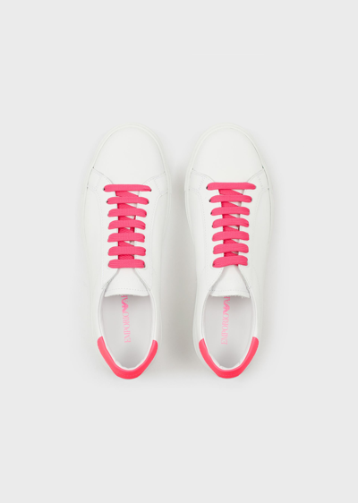 Emporio Armani White Neon Pink Nappa Leather Sneaker