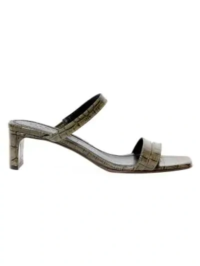 Souliers Martinez Luz Croc-embossed Leather Mules In Khaki