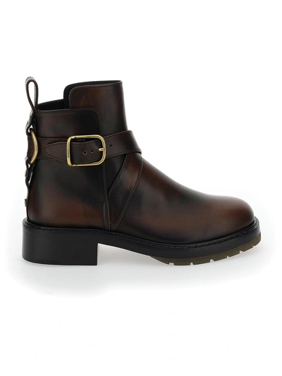 Chloé Diane Buckle Detailed Ankle Boots In Brown