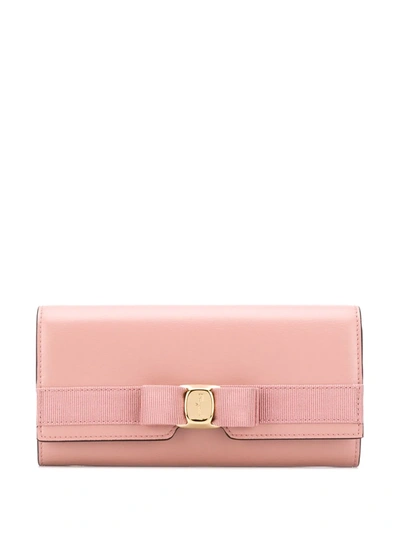 Ferragamo Continental Wallet With Vara Bow In Pink
