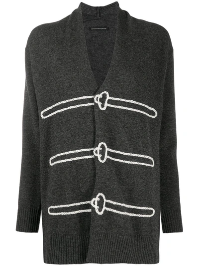 Y's M Trick Art Long Cardigan W/ribbed Bottom And Wrists In Grey
