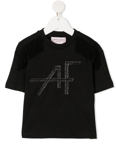 Alberta Ferretti Teen Logo-embroidered Crew-neck T-shirt In Black
