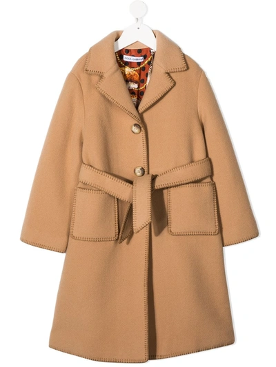 Dolce & Gabbana Kids' Belted Single-breasted Coat In Neutrals