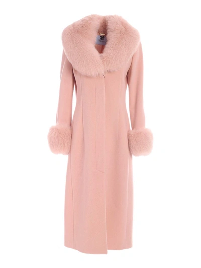 Blumarine Fur Detail Coat In Pink