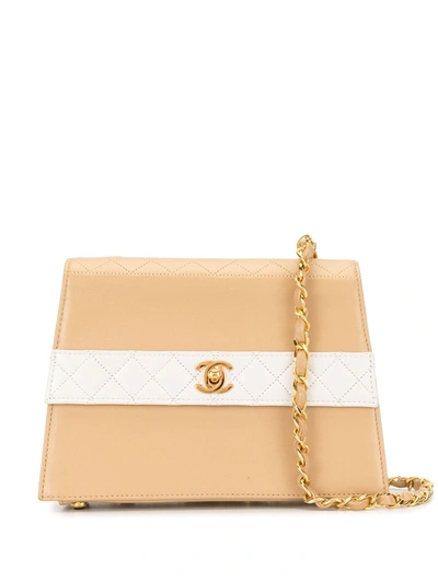 Pre-owned Chanel 1990s Diamond-quilted Chain Shoulder Bag In Neutrals
