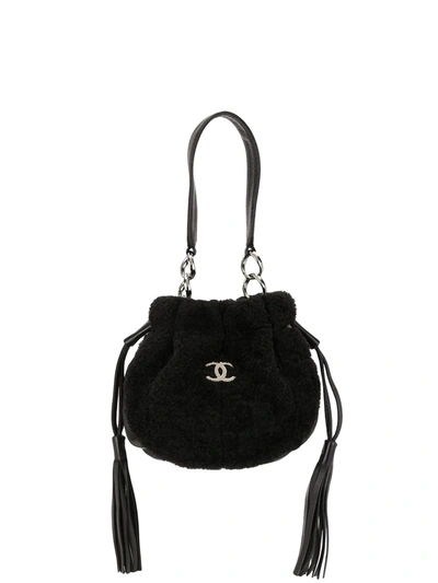 Pre-owned Chanel 2001 Cc Drawstring Mini Bag In Black