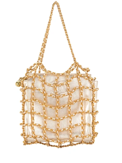 Pre-owned Chanel 1995 Cc Caged Shoulder Bag In Gold