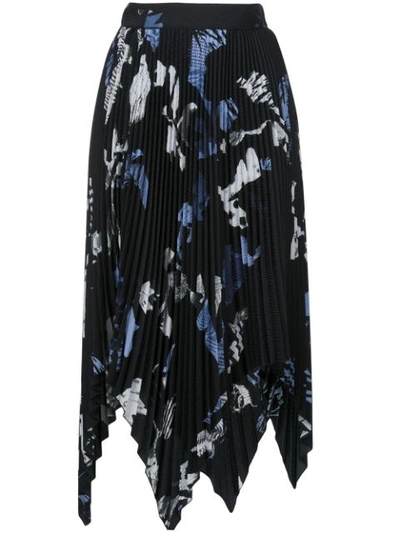 Proenza Schouler Collage Pleated Handkerchief-hem Midi Skirt, Black/pale Blue/white