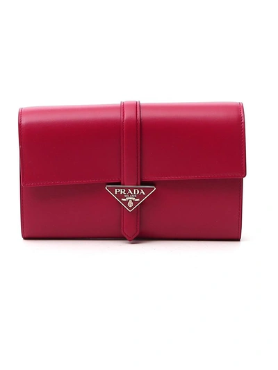 Prada Logo Plaque Clutch Bag In Pink