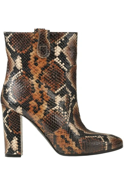 Via Roma 15 Reptile Print Leather Ankle Boots In Brown