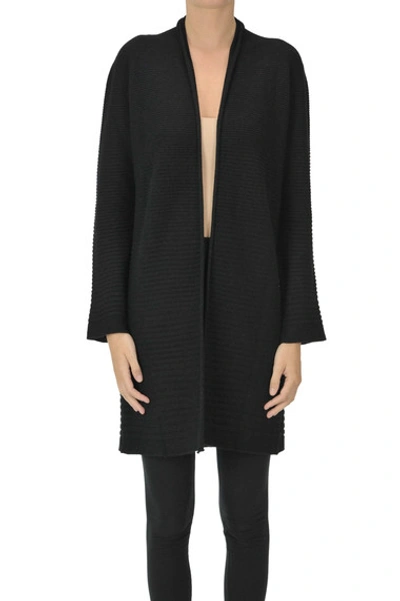 Anneclaire Ribbed Knit Cardigan With Lurex In Black