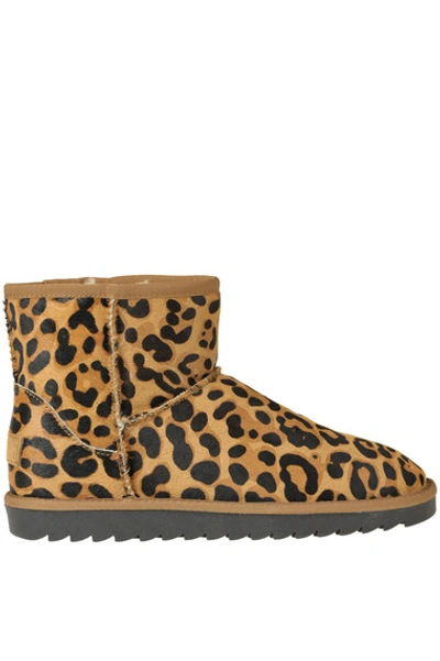Colors Of California Animal Print Eco-haircalf Ankle Boots In Beige