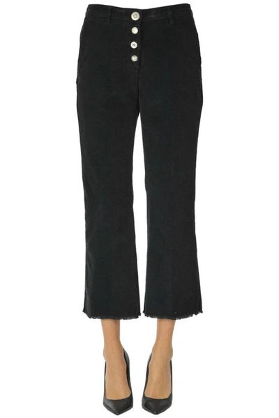 White Sand Cropped Corduroy Trousers In Black