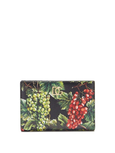 Dolce & Gabbana Grape-print Leather Bi-fold Cardholder In Multicolour