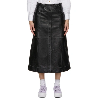 Ganni Contrast-stitching A-line Skirt In Black
