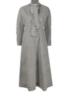 Ganni Optical Houndstooth Neck-tie Cotton Midi Dress In Brazilian Sand