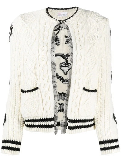 Red Valentino Redvalentino Jacquard Cable Knit Cardigan In White
