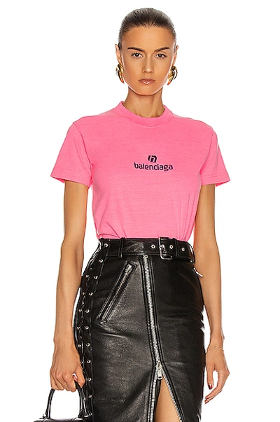 Balenciaga Short Sleeve Small Fit T Shirt In Pink & Purple