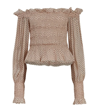 Allsaints Lara Polka Dot Off-the-shoulder Blouse In Nude Pink